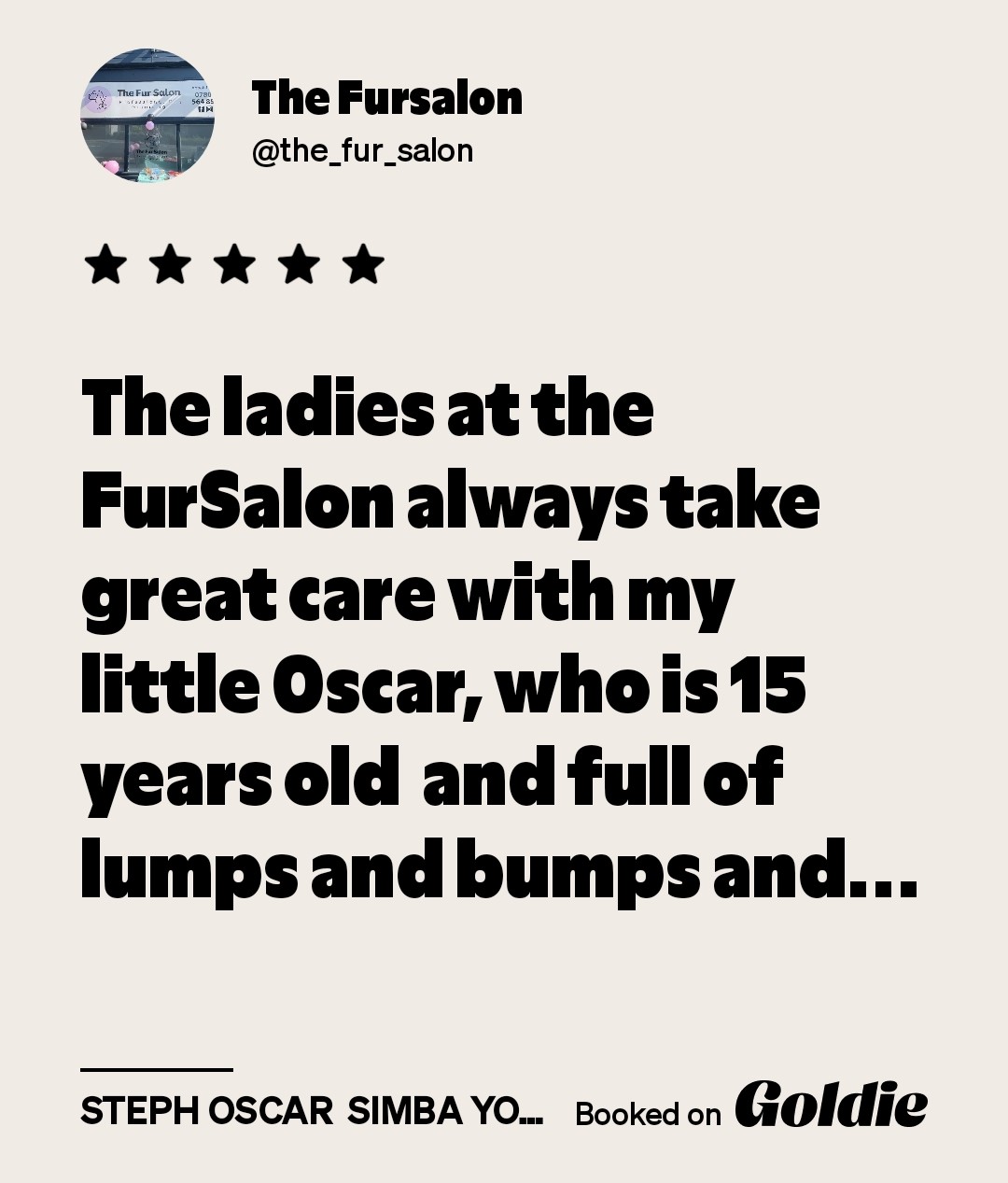 5-star customer review for The Fur Salon